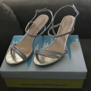Women’s silver heels with rhinestone